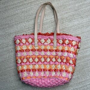 Spartina 449 Daufuskie Island Straw Tote Bag Women's Large‎ Pink Orange Woven